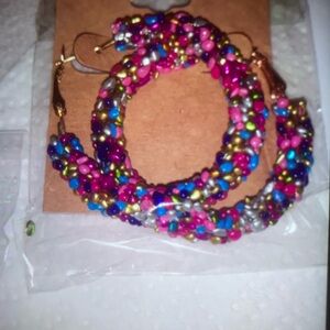 Elegant Gold hoop earrings, Multi color blue purple gold silver green pink NEW